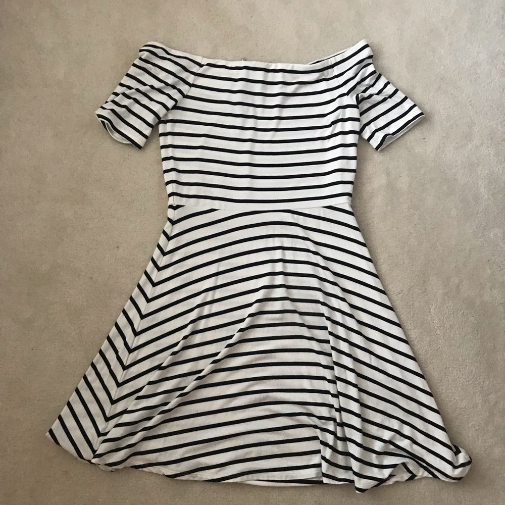 Black and white striped off the shoulder dress